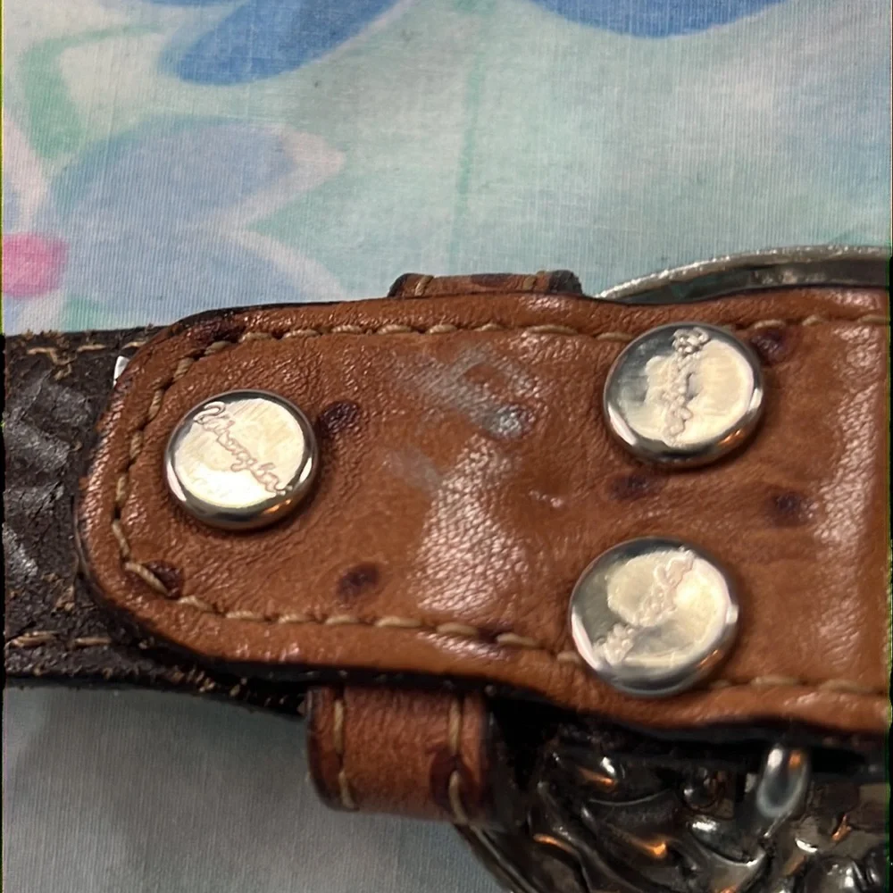 Wrangler Kids Brown Leather Belt with Silver Floral Oval Buckle